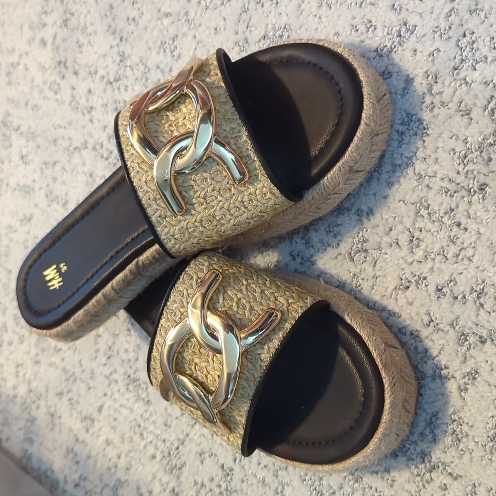 H&M espadrille slides beige size 39